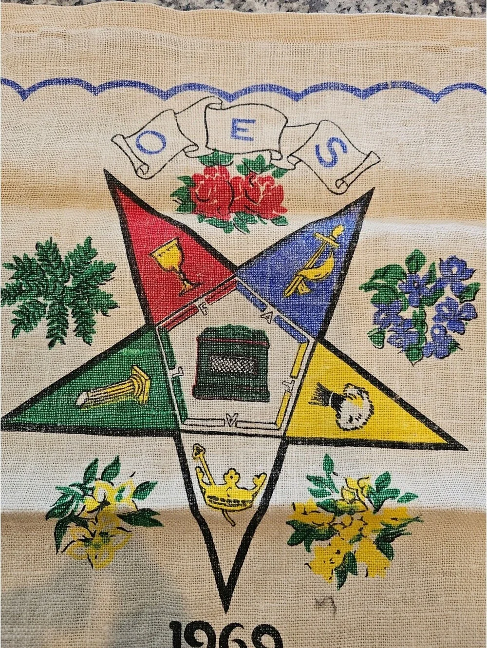 1969 Order of the Eastern Star Masonic Fabric Stevens Towel Linen Calendar